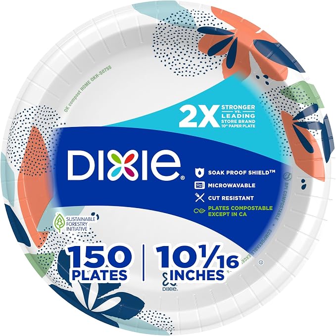 Dixie Large Paper Plates, 10 Inch, 2X Stronger*, Microwave-Safe, Soak-Proof by Unknown