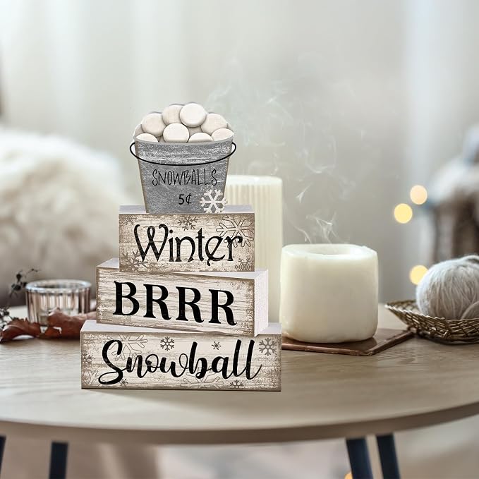 Moucuny 4 Pcs Winter Table Decorations Winter Tiered Tray Decor Christmas Table - Image 4