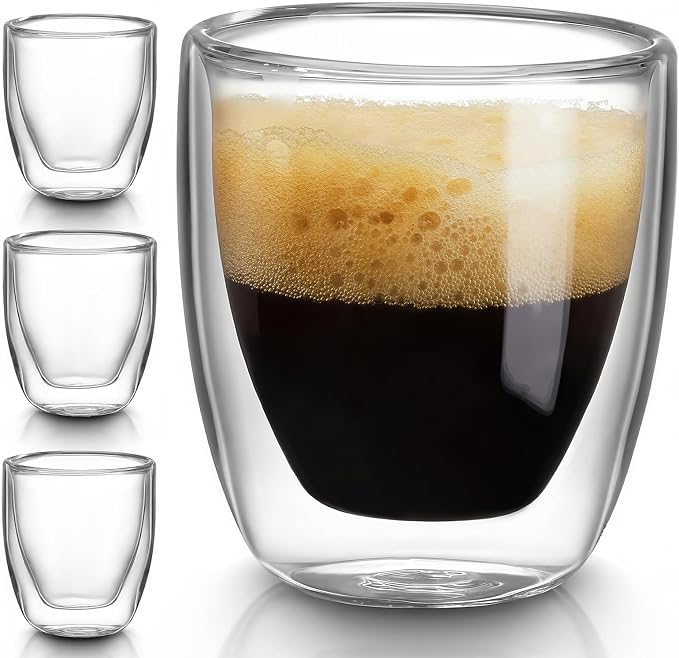 10oz Double Wall Espresso Cups Set of 4, Double Wall Insulated Espresso Mugs by DOPUDO