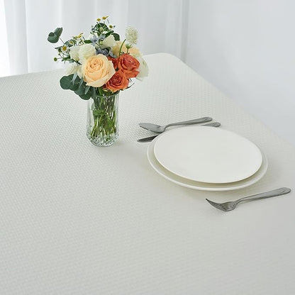 maxmill Square Tablecloth Water Resistance Antiwrinkle Spill Proof Weaved Texture Table Cloth, Decorative Fabric Table Cover for Banquet Parties Event Holiday Dinner, 70 x 70 Inch, Ivory