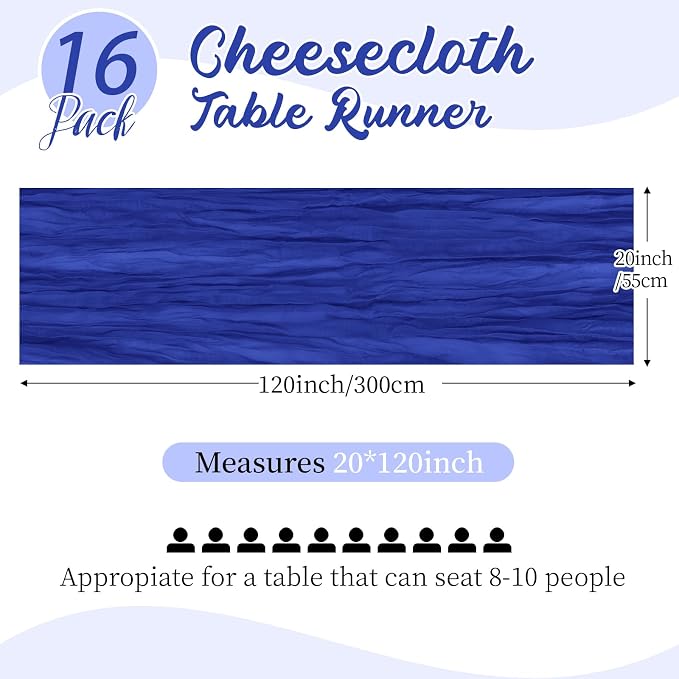 16 Pack Royal Blue Cheesecloth Table Runners 20x120 Inch Gauze Table Runner - Image 4