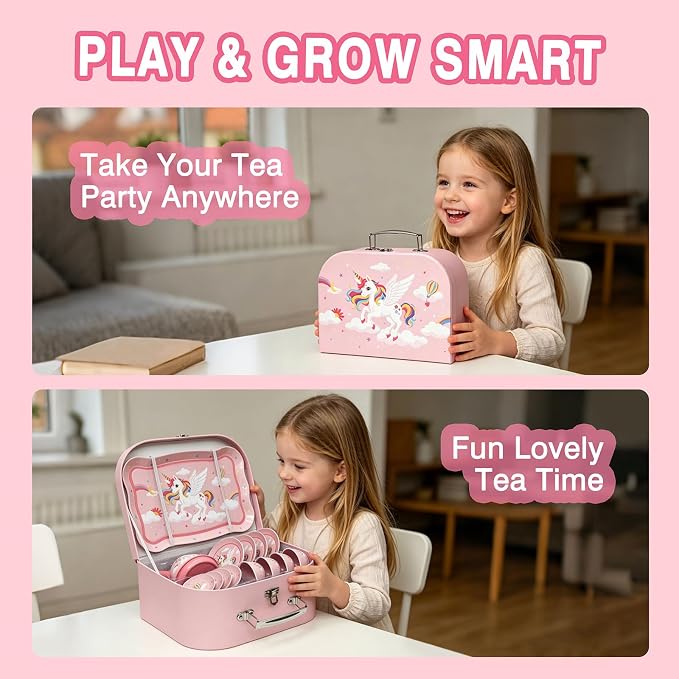 Tea Party Set for Little Girls, Pretend Tin Teapot Set - Image 9