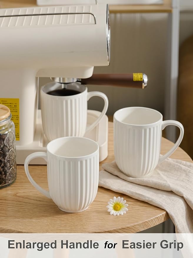 HASENSE Textured Large Coffee Mugs Set of 4, 16 Oz Ribbed Ceramic Cups - Image 6