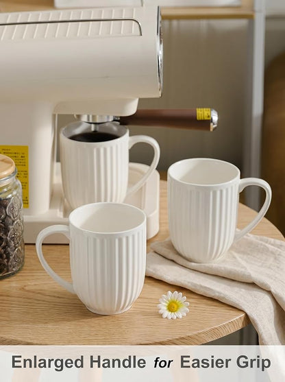 HASENSE Textured Large Coffee Mugs Set of 4, 16 Oz Ribbed Ceramic Cups - Image 6