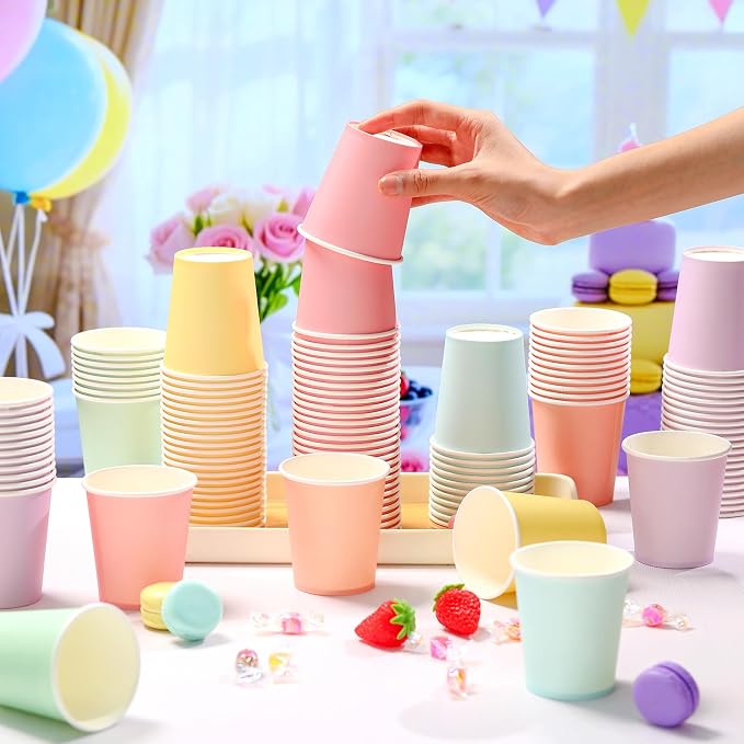 Mimorou 300 Pack 8 oz Disposable Paper Cups, 6 Colors Double PE Coated Coffee - Image 4