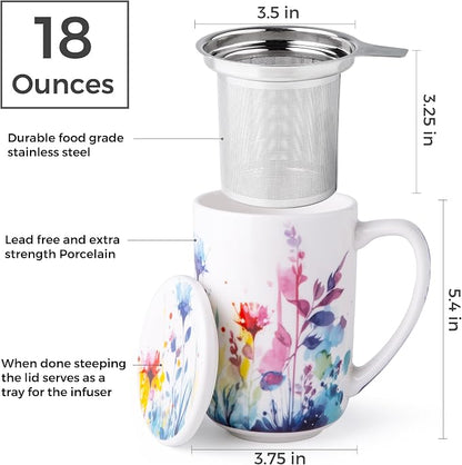 AmorArc Tea Cup With Infuser and Lid, 18oz Loose Leaf Tea Mug With Steeper | - Image 2