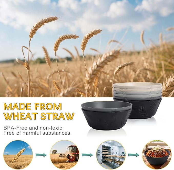 PYRMONT Large Salad Bowl 36 OZ Wheat Straw Bowls Set of 8 Alternative Plastic - Image 4