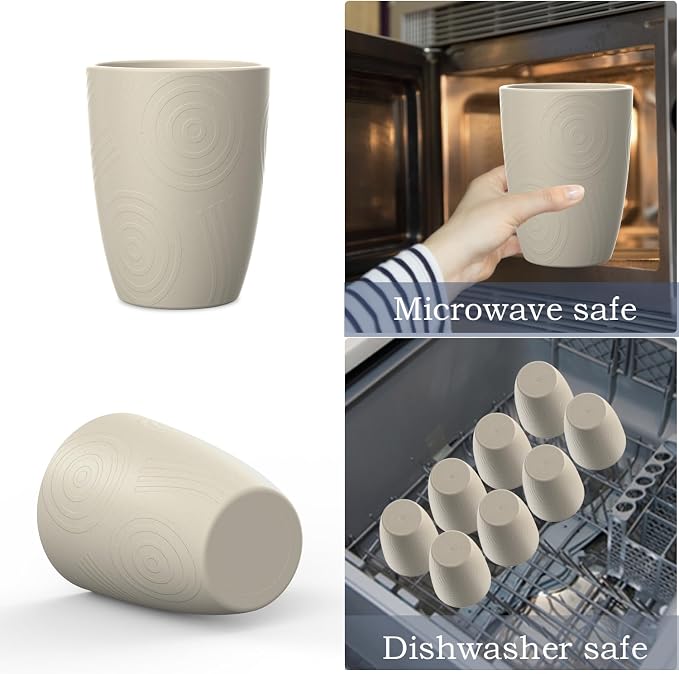 Wrova Wheat Straw Cups 8 PCS Good Alternative to Plastic Reusable Cups 12 oz - Image 3