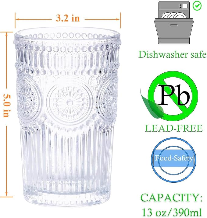 Ribbed Glass Cups 12oz Drinking Glasses Set of 2 Ribbed Glassware, Cocktail - Image 2