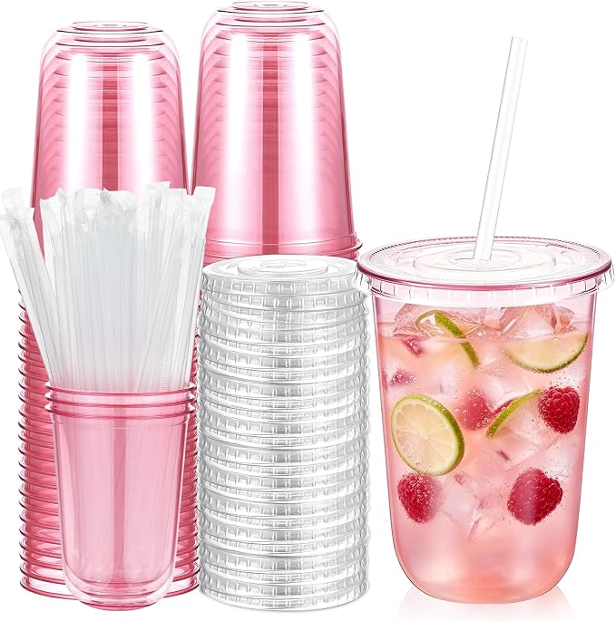 Ziliny 50 Sets 16 oz Pink Plastic Cups by Ziliny