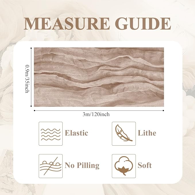 Asee'm 3pcs Nude Pink Cheesecloth Table Runner Summer Boho Rustic 10FT | Fall - Image 2