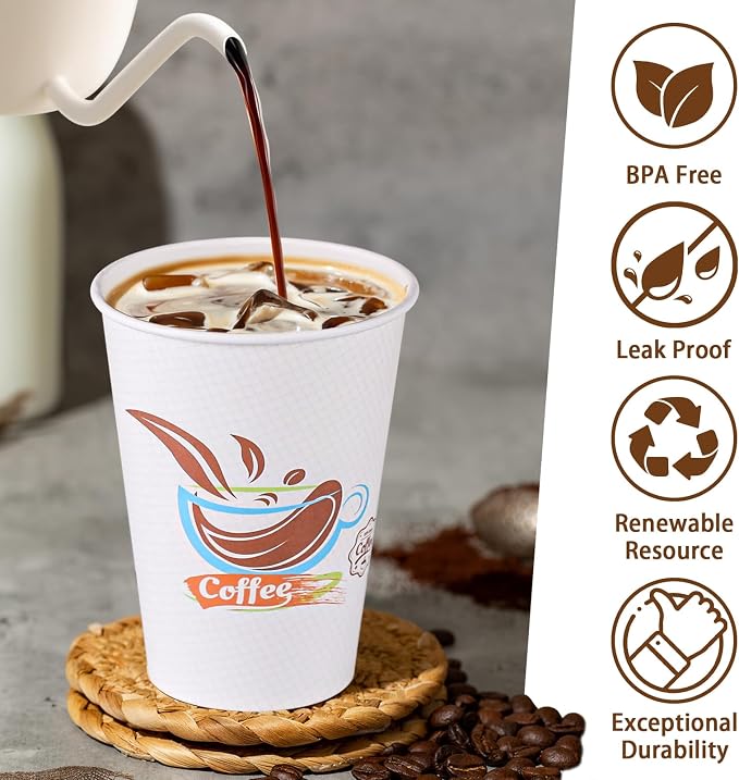 Lamosi 500 Pack 12 oz Coffee Cups, Disposable Paper Cups No Lids | Leakproof - Image 3