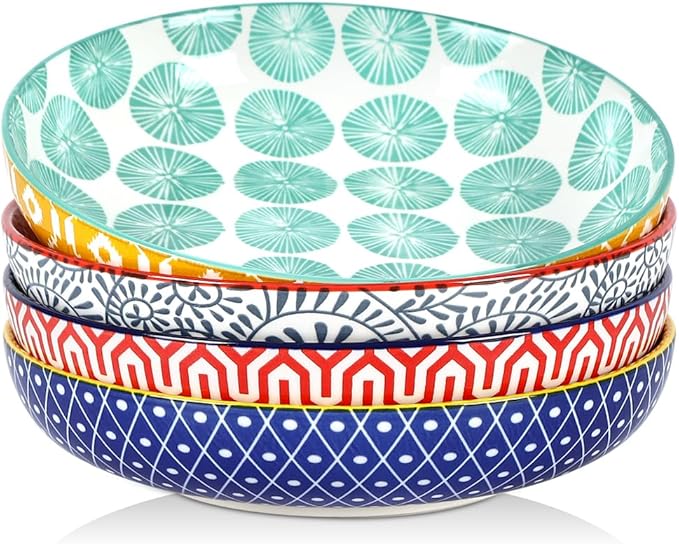 Selamica Ceramic Pasta Bowls Set of 4, 34 OZ Salad Bowls, 8.6 Inch Wide and by Selamica