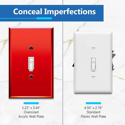 LIDER Toggle Switch Acrylic Wall Plate, Mirrored Light Switch Plate, Plexiglass Switch Cover, Mirror-like Reflective Finish, Modern Upgrade, Oversized 1-Gang 5.25" x 3.44", Red
