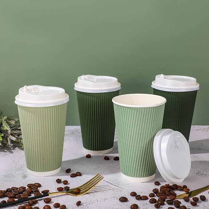 Whaline 100 Pcs Sage Green Disposable Coffee Cups - Image 4