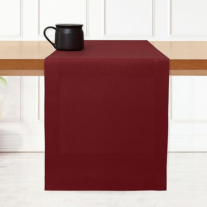 D'Moksha Homes Linen Table Runner 60 Inches - 100% Pure Linen Dark Red Table Runner 14 x 60 Inch for Coffee Tables, Dresser, Valentines, Spring - Machine Washable