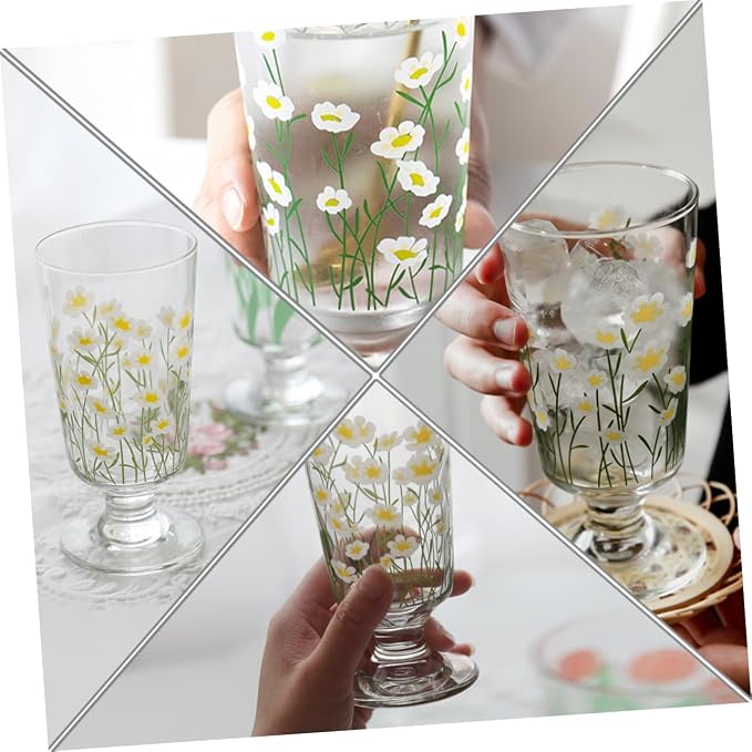Daisy Set Vintage Romantic Glasses Cup Floral Glassware Daisy Drinking Glasses - Image 6