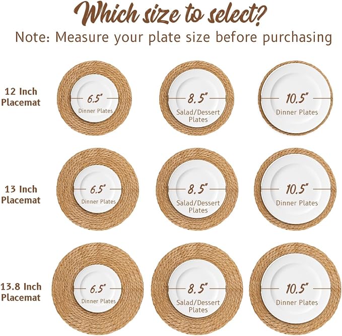 BAVIFY 13" Round Woven Placemats Set of 4, Plate Chargers - Image 3
