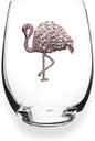 THE QUEENS' JEWELS – Flamingo Stemless Wine Glass, 21 oz. – Eye-Catching Sparkling Jewels – Hand-Decorated Glassware – Not Painted – Dazzling and Unique