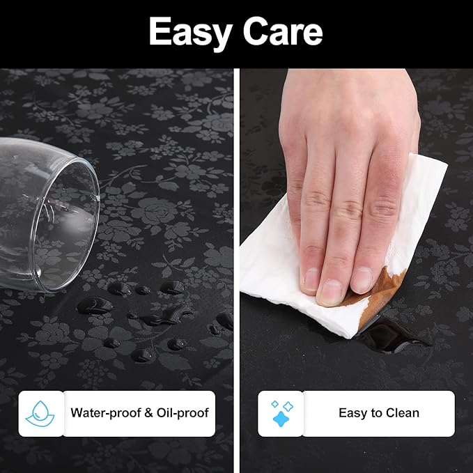 Smiry Rectangle Table Cloth, Waterproof Heavy Duty Vinyl Tablecloths, Wipeable Washable Table Cover for Kitchen and Dining Room (Black, 60" X 140")