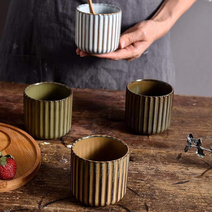 Vintage Ceramic Mug, Japanese Tea Cup 6oz Striped Cup No Handle Drinking Cup - Image 4