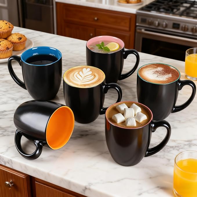 GBhome 12 oz Coffee Mugs Set of 6, Ceramic Coffee Cups- Multi-Color - Image 8