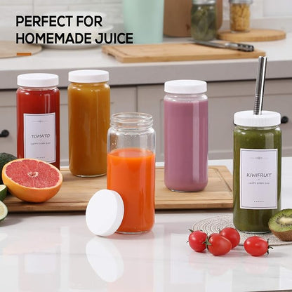 Glass Juicing Bottles with 2 Straws & 2 Lids w Hole- 16 OZ Travel Drinking Jars - Image 4