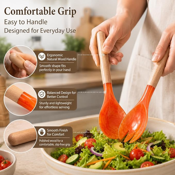 Salad Servers, Resin Salad Tongs, Long Handle Salad Server Set - Image 5