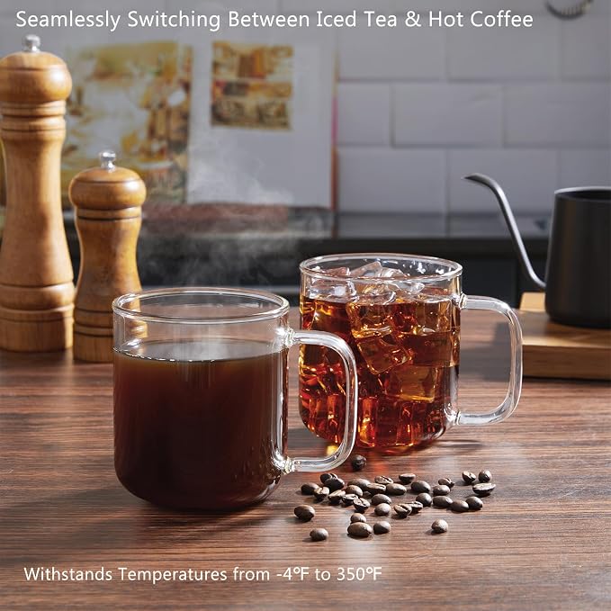 Glass Coffee Mugs, 16 oz Ice coffee cups, Large Clear Tea Cups Set of 2 - Image 4
