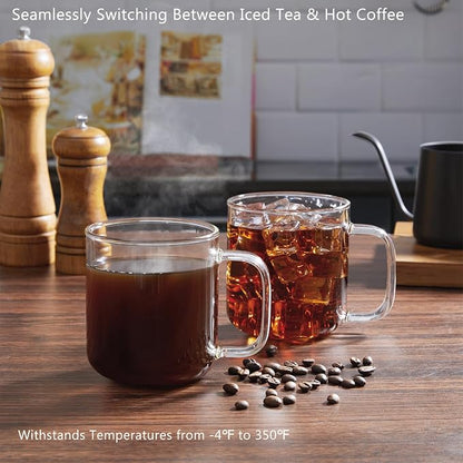 Glass Coffee Mugs, 16 oz Ice coffee cups, Large Clear Tea Cups Set of 2 - Image 4