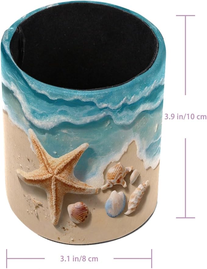 Nautical Beach Starfish and Shell Leather Pen Holder - Image 3