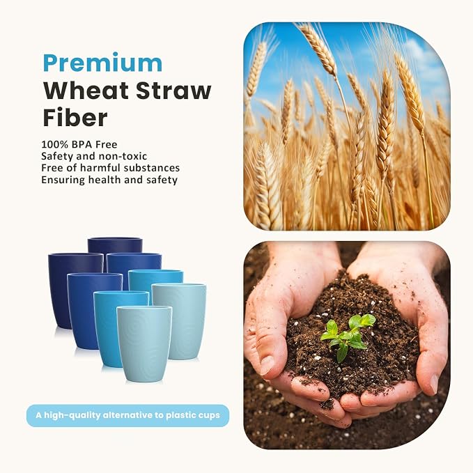 Homienly Wheat Straw Cups Set of 8, 12oz Drinking Cups, Plastic Cups Reusable - Image 2