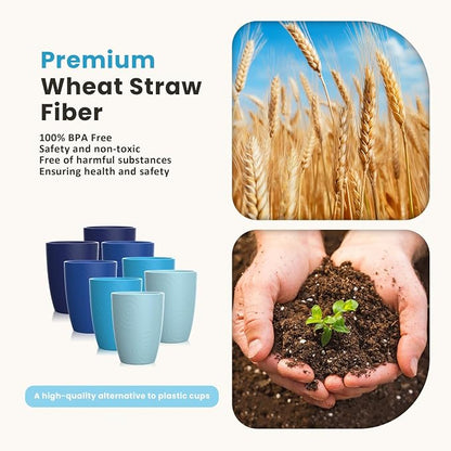 Homienly Wheat Straw Cups Set of 8, 12oz Drinking Cups, Plastic Cups Reusable - Image 2