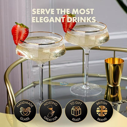 VEMACITY Deluxe Espresso Martini Glasses Set of 4, Bar Tools, Coupe Glasses | - Image 5