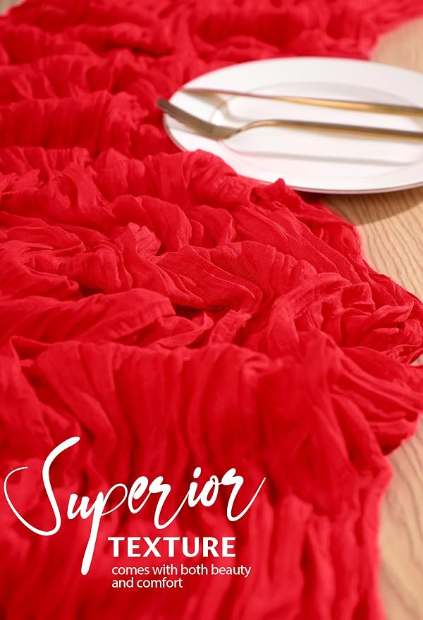 Showgeous 2 Pack Red Cheesecloth Table Runners Boho Wedding Decor | Rustic - Image 4