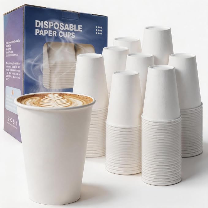 MOUMOULIFE Disposable Paper Coffee Cups 12 oz 300 Count Bulk, Leak-Proof White by moumoulife