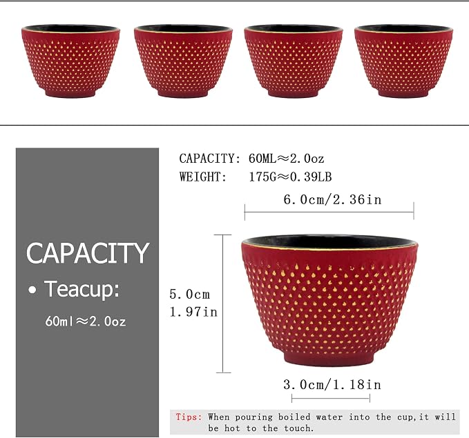 Japanese Cast Iron Tea Cups, Small and Heavy Teacups - Image 4