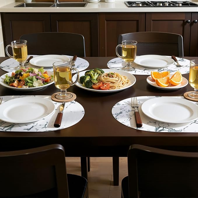 Placemats Set of 4, 11.8 x 17 Inch, Marble | Heat Resistant Oval Faux Leather - Image 8
