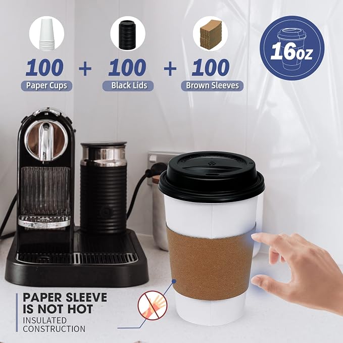 Ginkgo 100 Pack 16 oz Disposable Coffee Cups - Image 4