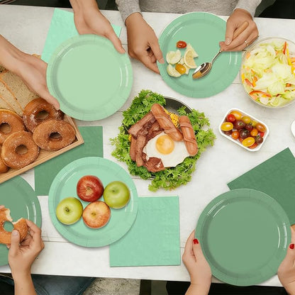 Sage Green Paper Plates and Napkins Party Supplies, Serve 60 | 180pcs - Image 5