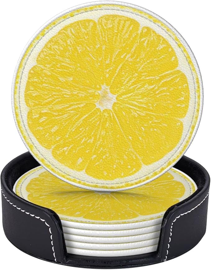 6 Pack Yellow Lemon Coaster for Drinks by GTEVUTS