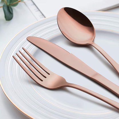 LIANYU Copper Silverware Flatware Set, 20 Piece Stainless Steel Cutlery Set | - Image 3