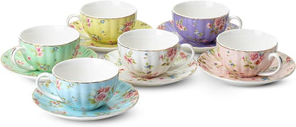 BTaT- Floral Tea Cups and Saucers Set of 6, Porcelain Tea Cups Set of 6 - Image 7