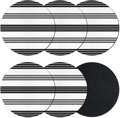 Retro Black Stripes Coasters Set of 6, Absorbent Coasters by Unknown