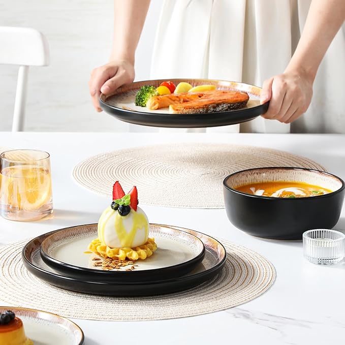 vancasso Plates and Bowls Sets, 24 Pieces Stoneware Dinnerware Sets - Image 6
