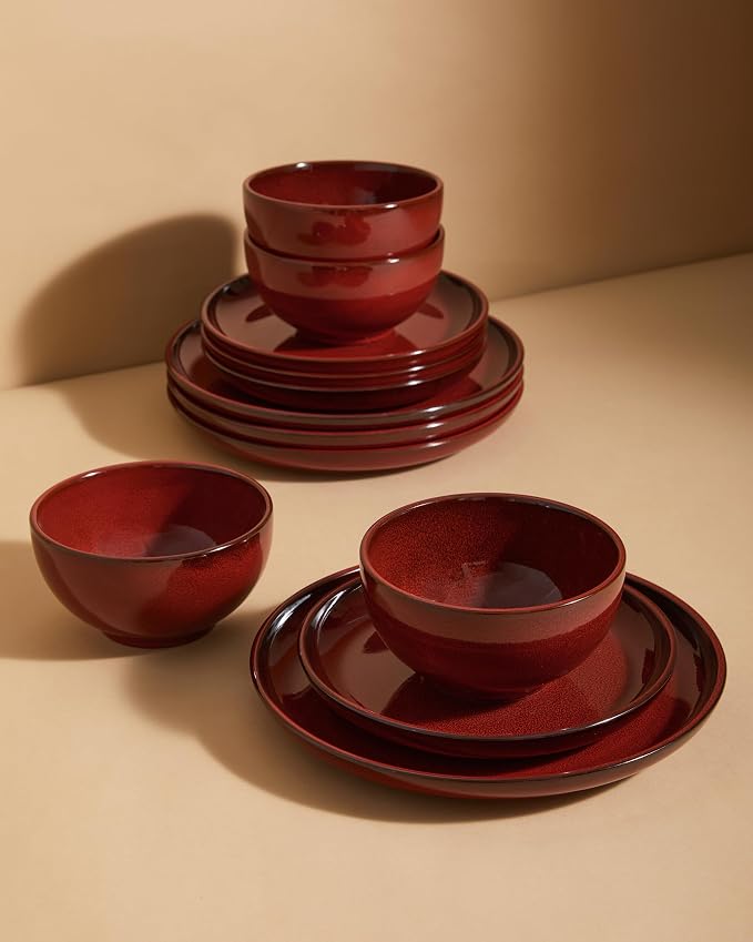 Santorini Mist Terracotta Reactive Glaze Plates and Bowls Sets, Stoneware - Image 5