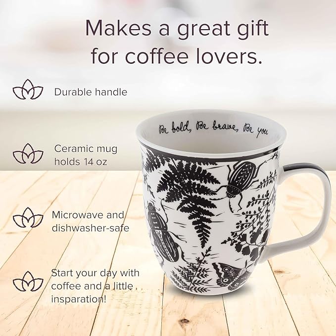 Karma Gifts 14 oz Black and White Boho Mug Beetle - Image 2