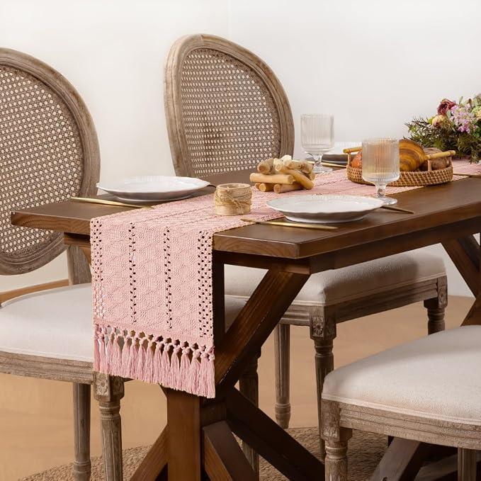 DeZerlor Boho Macrame Table Runner Spring Easter Farmhouse Woven Table Runner - Image 3