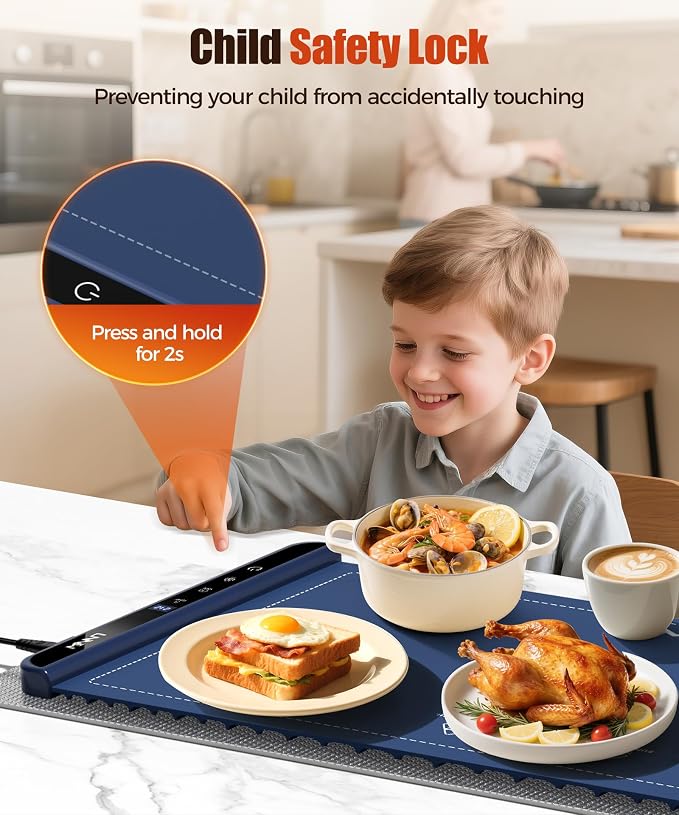 Warming Mat for Food, 36x15 Inch, Dark Blue, Fast Heat, Child Lock | Includes - Image 7