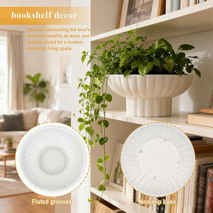 Handmade Glossy Ceramic Decorative Footed Bowl, 8 Inch Small Modern Pedestal Bowl,Fluted Decorative Bowl for Coffee Table,Key Bowl for Entryway Table,Ceramic Catch All Bowl for Home Decor